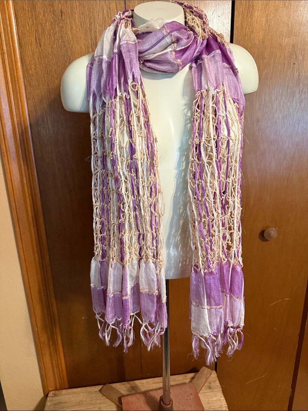 Tarnish by Nordstrom Light Purple and Cream Women’s Woven Fringe Scarf by